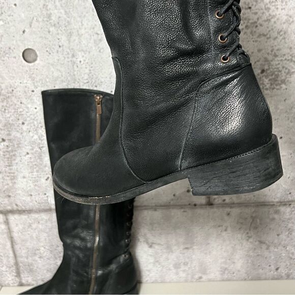 joie Leather Corset Lace Up Distressed Boots - Picture 4 of 10